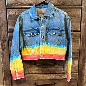 NWT BLANK NYC Women's  Denim Cropped Rainbow Tie Die Jean Jacket size Small